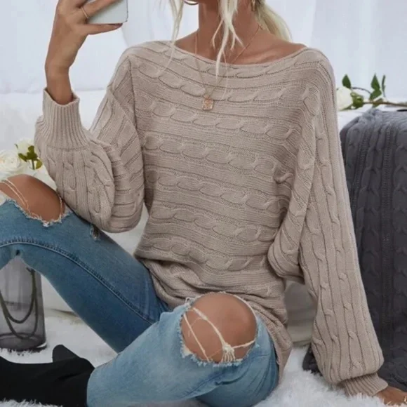 Khaki Chunky Knit Sweater Top Winter Minimalist - Picture 1 of 4
